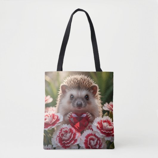 Schattig januari egel met granaat hart tote bag (Voorkant)