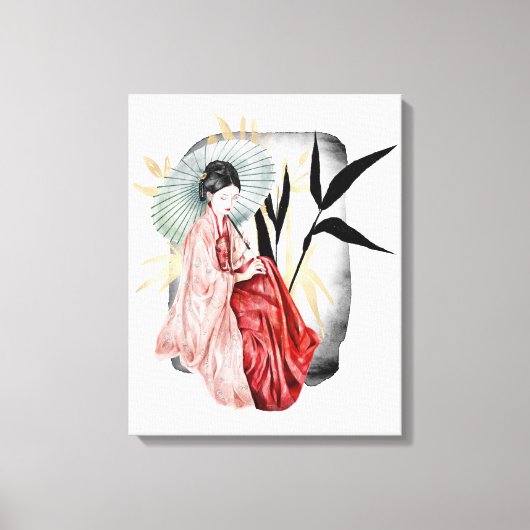 schattig Japans Geisha meisje Canvas Afdruk (Voorkant)