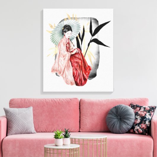 schattig Japans Geisha meisje Canvas Afdruk (Insitu (Woonkamer))