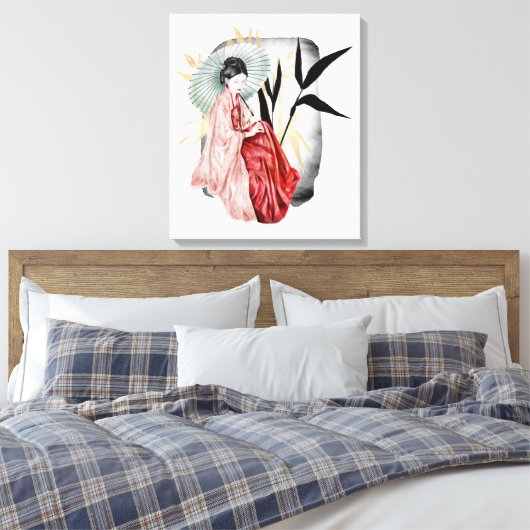 schattig Japans Geisha meisje Canvas Afdruk (Insitu (Slaapkamer))