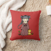 Schattig Japans Meisje met Haar Kattenkussen Kussen (Deken)