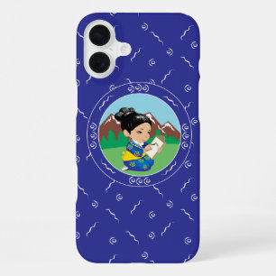 Schattig Japans Meisje Schildert Landschap Blauw iPhone 16 Plus Hoesje