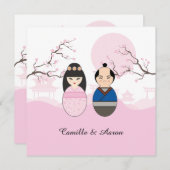 Schattig Japans Trouwkoppelontwerp Feestdagenkaart (Voorkant / Achterkant)