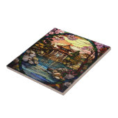 schattig japans tuin faux gebrandschilderd glas tegeltje (Zijkant)