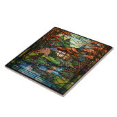 schattig japans tuin faux gebrandschilderd glas tegeltje (Zijkant)