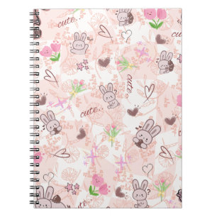 Schattig Japanse Kawaii Konijn en Roze Gingham Ger Notitieboek
