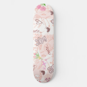 Schattig Japanse Kawaii Konijn en Roze Gingham Ger Persoonlijk Skateboard