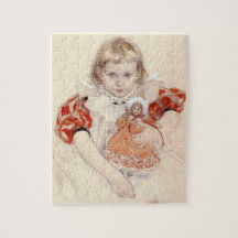 Schattig jong meisje met een pop (Kinderkunst)