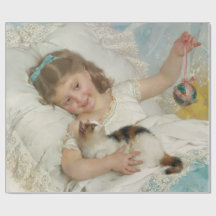 Schattig jong meisje spelen met haar huisdier kat 