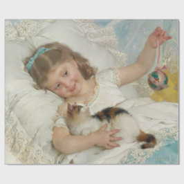 Schattig jong meisje spelen met haar huisdier kat  cadeaupapier