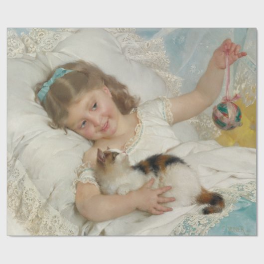 Schattig jong meisje spelen met haar huisdier kat cadeaupapier (Vlak)