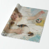 Schattig jong meisje spelen met haar huisdier kat cadeaupapier (Uitgerold)