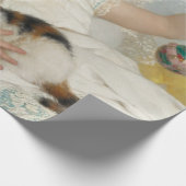 Schattig jong meisje spelen met haar huisdier kat cadeaupapier (Hoek)