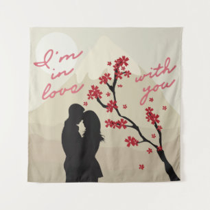 Schattig jong romantisch stel verliefd, liefdesver wandkleed