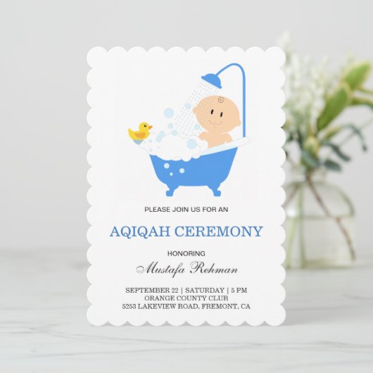 Schattig Jongen Bubble Bad Aqiqah Kaart (Staand voorkant)