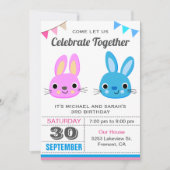 Schattig Jongen Meisje Konijn Tweeling Verjaardag  Kaart (Voorkant)