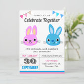 Schattig Jongen Meisje Konijn Tweeling Verjaardag  Kaart (Staand voorkant)