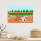 Schattig jongetje in honkbalpet naast teddybeer poster (Keuken)