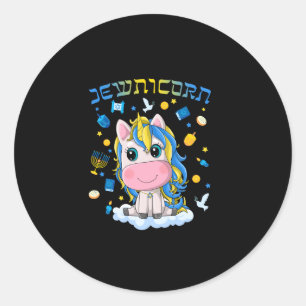 Schattig Joodse Eenhoorn Menorah Dreidel Gelukkig Ronde Sticker