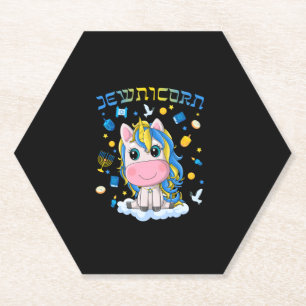 Schattig Joodse Eenhoorn Menorah Dreidel Happ Kartonnen Onderzetters
