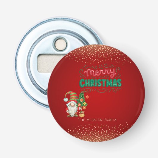 Schattig Kabouter Dennengewas Confetti Rood Pretti Button Flesopener (Voorkant)