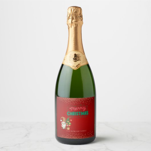 Schattig Kabouter Dennengewas Confetti Rood Pretti Sparkling Wijnetiket (Voorkant)