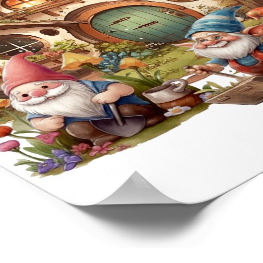 Schattig kabouter, paddestoel, en gelukkig huis poster (Hoek)