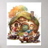 Schattig kabouter, paddestoel, en gelukkig huis poster (Voorkant)