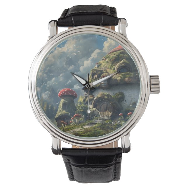 Schattig kabouter, paddestoel huis  horloge (Voorkant)