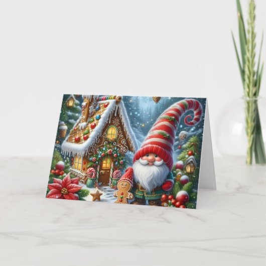 Schattig Kabouter Peperkoekhuis Kerstmis Feestdagen Kaart (Voorkant)