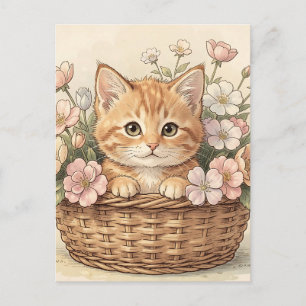 Schattig Kabouterpoesje Bloemmand Briefkaart