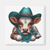 Schattig kalf in Cowboy Pet en Bandana Magneet (Voorkant)