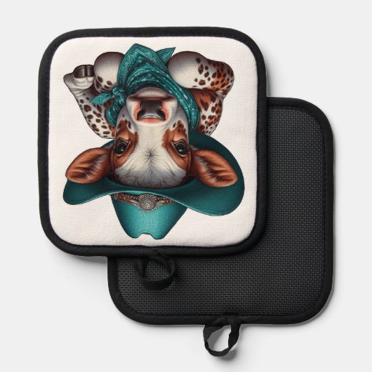 Schattig kalf in Cowboy Pet en Bandana Pannenlap (Voorkant / Achterkant)