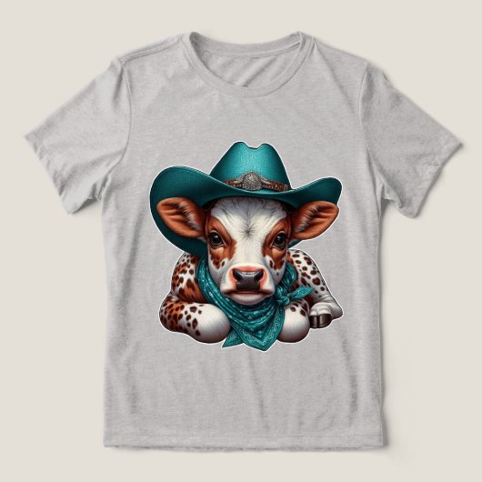 Schattig kalf in Cowboy Pet en Bandana Tri-Blend Shirt (Design voorkant)