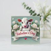 Schattig Kalf met Valentijnsdag Groetbanner  Feestdagenkaart (Staand voorkant)