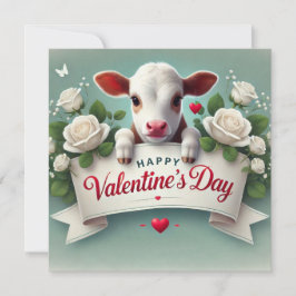Schattig Kalf met Valentijnsdag-spandoek  Feestdagenkaart