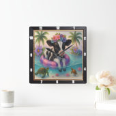 Schattig kalf Tropical Swim Vierkante Klok (Huis)