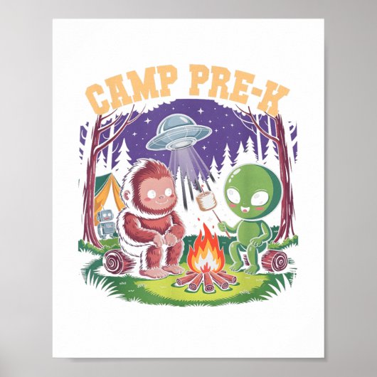 Schattig Kamp Voor-kleuters Alien Kampeerterrein B Poster (Voorkant)
