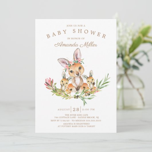 Schattig Kangaroo Mam & Babies Twins Baby shower Kaart (Staand voorkant)