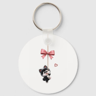 Schattig karakter met roze lint sleutelhanger - Ad