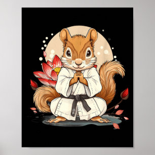 Schattig Karate Eekhoorn Lotus Bloem Kickboksen Ku Poster