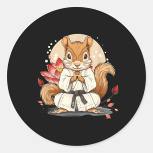 Schattig Karate Eekhoorn Lotus Bloem Kickboksen Ku Ronde Sticker