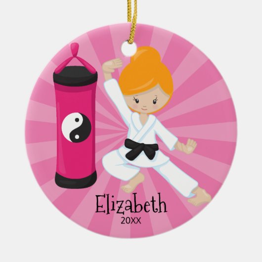 Schattig Karate Meisje Gepersonaliseerde Kerst Orn Keramisch Ornament (Voorkant)