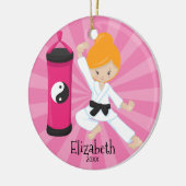 Schattig Karate Meisje Gepersonaliseerde Kerst Orn Keramisch Ornament (Links)