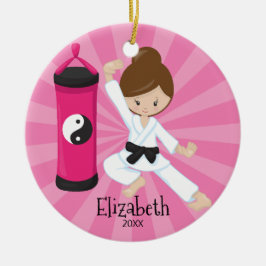 Schattig Karate Meisje Gepersonaliseerde Kerst Orn Keramisch Ornament