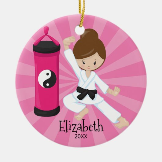 Schattig Karate Meisje Gepersonaliseerde Kerst Orn Keramisch Ornament (Voorkant)
