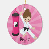 Schattig Karate Meisje Gepersonaliseerde Kerst Orn Keramisch Ornament (Links)