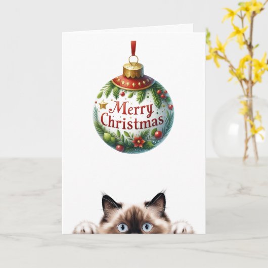 Schattig Kat Funny Cat Christmas Kaart (Gele Bloem)