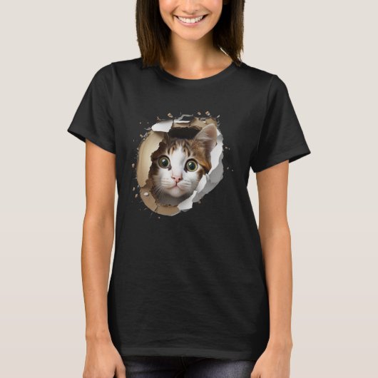 Schattig kat gescheurd gat t-shirt (Voorkant)