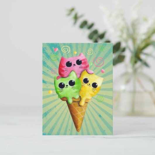Schattig kat ijs briefkaart (Staand voorkant)